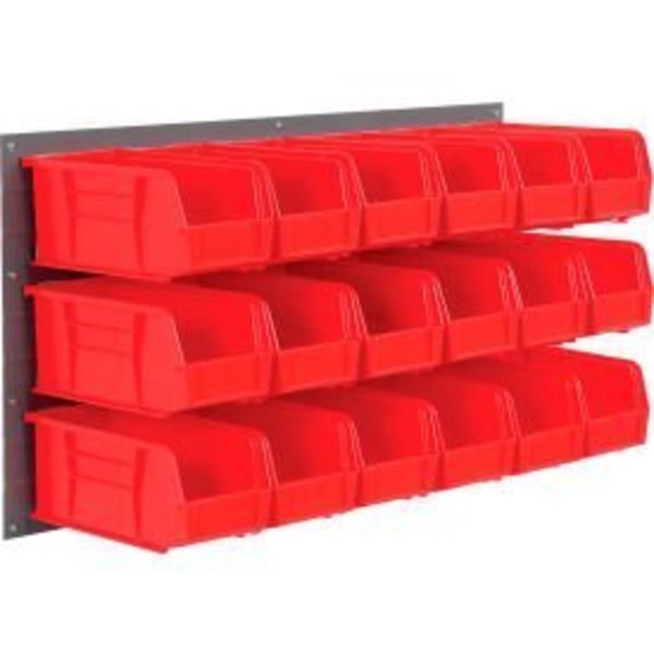 Global Equipment Wall Bin Rack Panel 36 x19 - 18 Red 5-1/2x11x5 Stacking Bins 550201RD